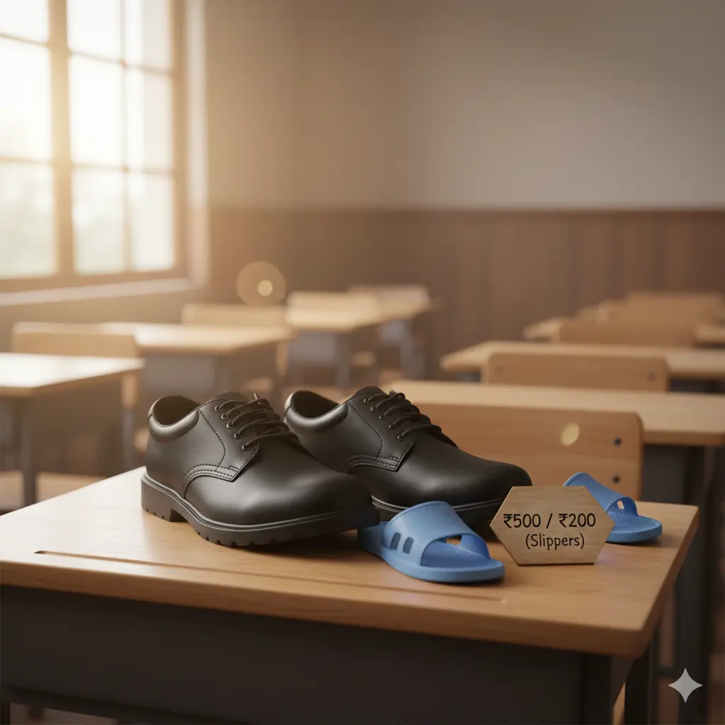 A pair of clean, white school shoes.